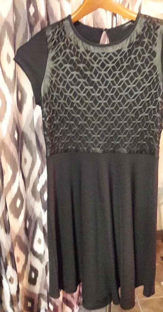 Pleather front flared dress